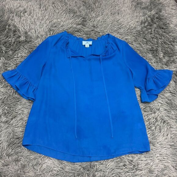 Cece Royal Blue Split Neck Line Shirt Size Small - Picture 1 of 9